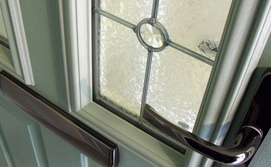 Green composite door close up