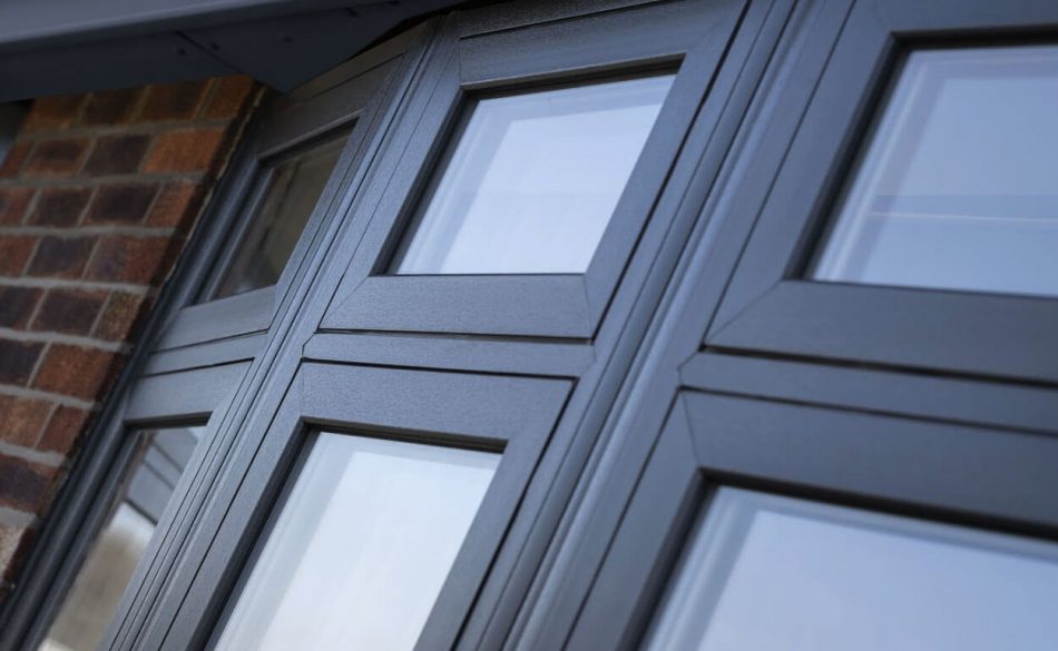Grey uPVC flush sash bay window